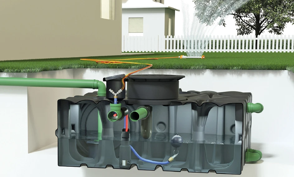 zeichnung: Regenwassertank im Garten