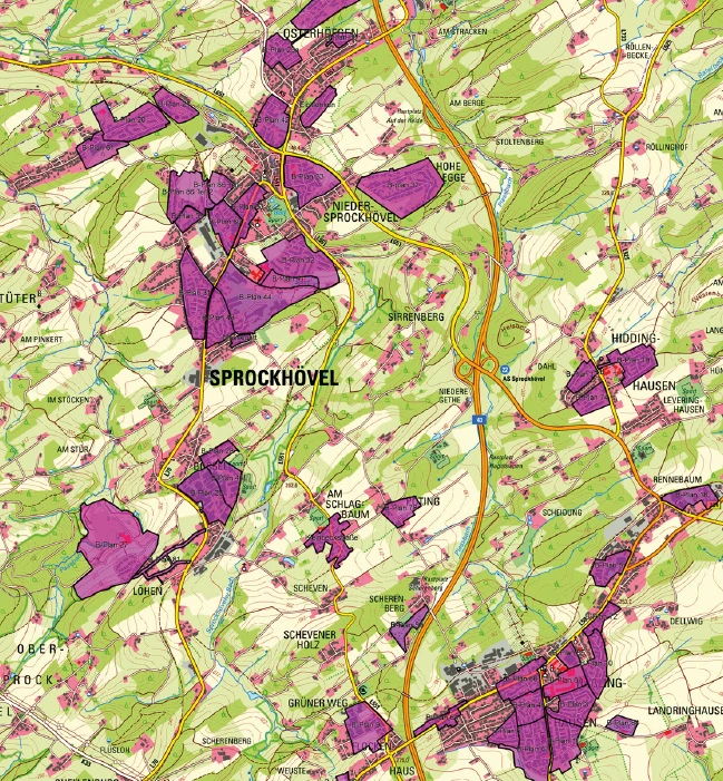Karte Sprockhövel, Bebauungsplan Blick auf die Karte geltender Bebauungspläne in Sprockhövel.Quelle: Stadt Sprockhövel