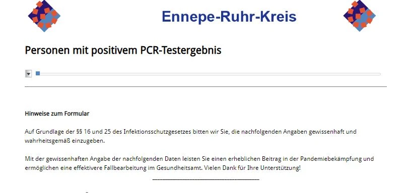 Webseiten-Screenshot, PCR-Testergebnis