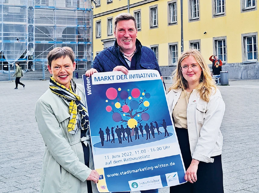 Silvia Nolte, Karsten Zierdt (beide Stadtmarketing) und Maya Malhack (Initiativlabor Uni Witten/Herdecke)